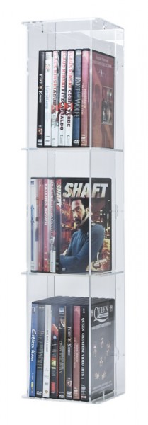 DVD tower with transparent back-panel